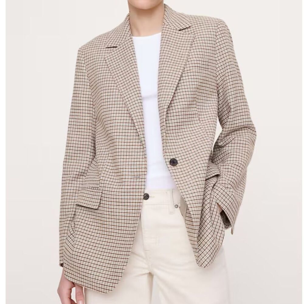 Banana Republic Boyfriend Italian Flannel Wool Blend Houndstooth Blazer M NWT